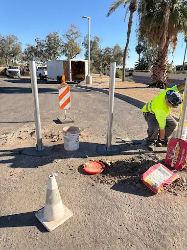 parking lot bollard installation by our crew